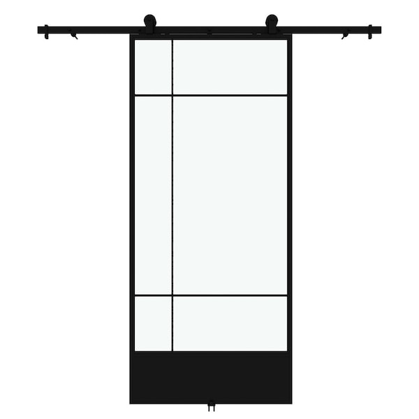 Renin Bastille Frosted Glass Metal Barn Door with Installation Hardware Kit 37 in. KMCTBTF-37BL - main